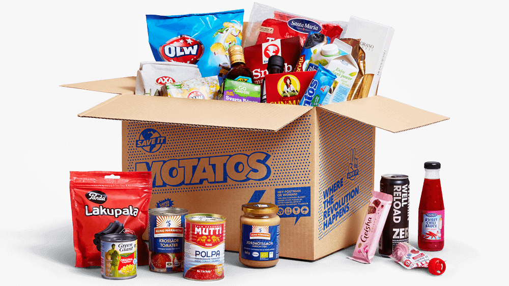 En kasse med vores produkter